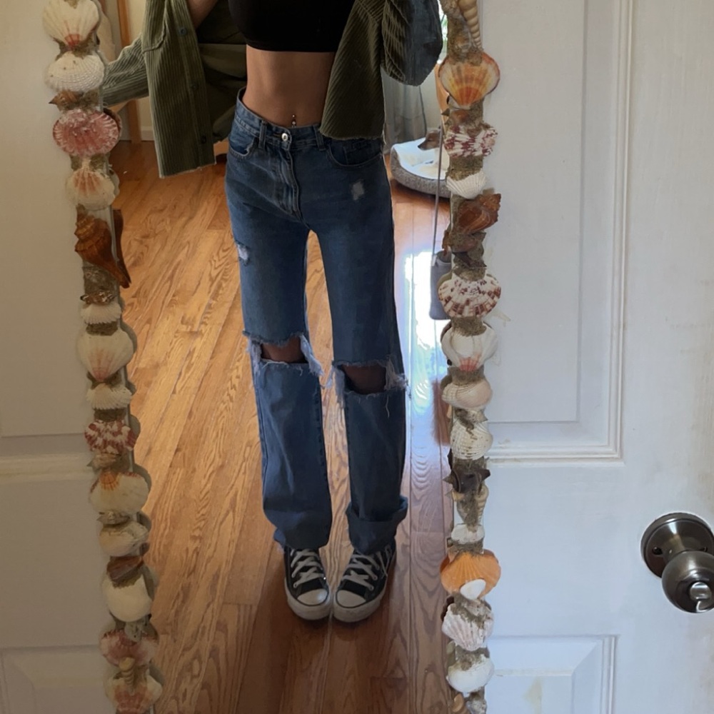 Pretty little thing blue high waisted ripped jeans